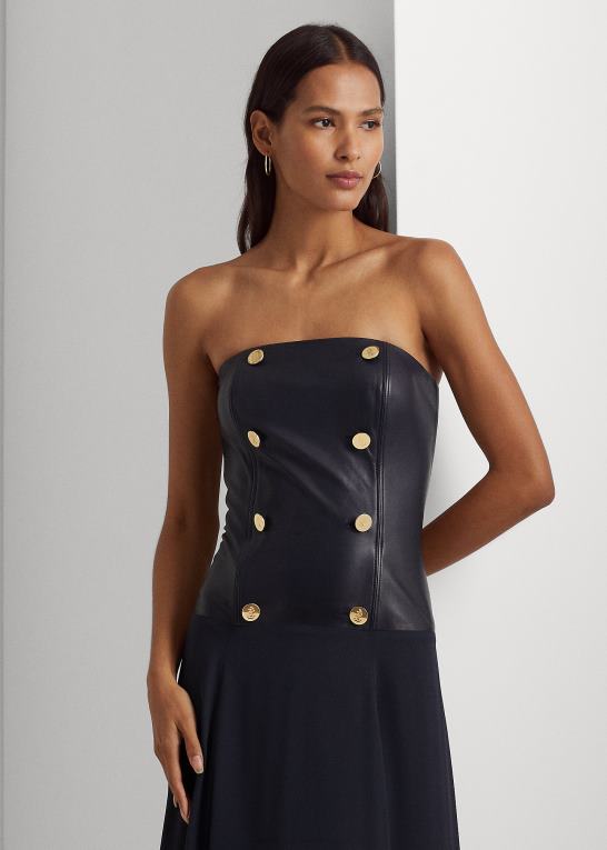 flåde Kvinder Ralph Lauren læder-georgette stropløs kjole Z426B9566