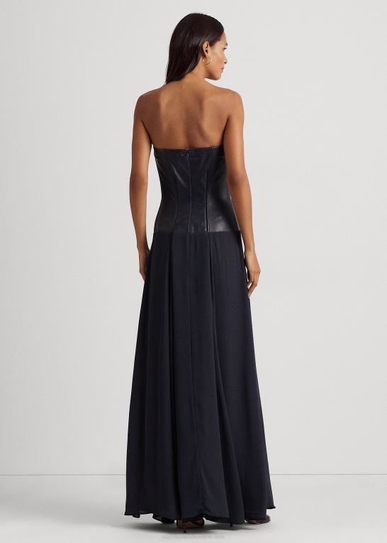 flåde Kvinder Ralph Lauren læder-georgette stropløs kjole Z426B9566