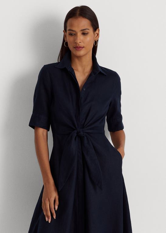 flåde Kvinder Ralph Lauren linned skjortekjole Z426B4075