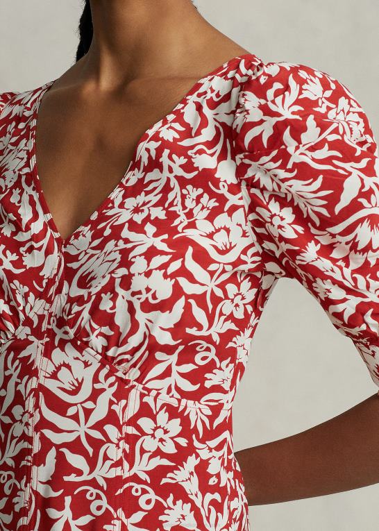 forårslilje blomstret Kvinder Ralph Lauren blomstret godet crepe-kjole med fårekødsærmer Z426B9206