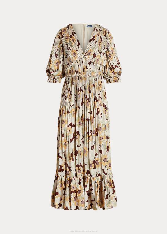 forårssmørblomst blomstret Kvinder Ralph Lauren blomstret plisseret satin kjole Z426B3224