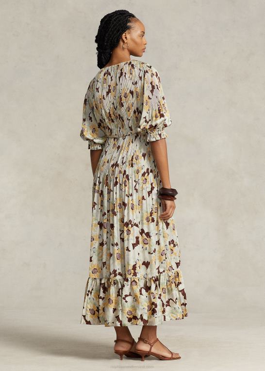 forårssmørblomst blomstret Kvinder Ralph Lauren blomstret plisseret satin kjole Z426B3224