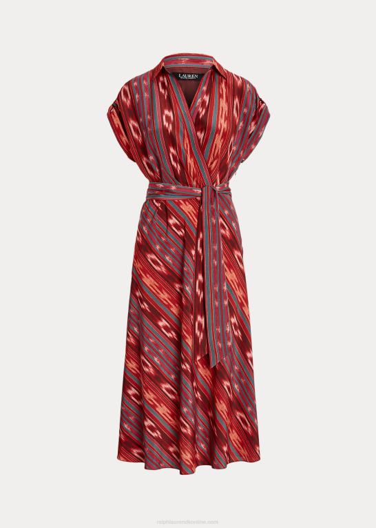 fuchsia/orange/multi Kvinder Ralph Lauren geo-stribet crepe kjole med bælte Z426B3792
