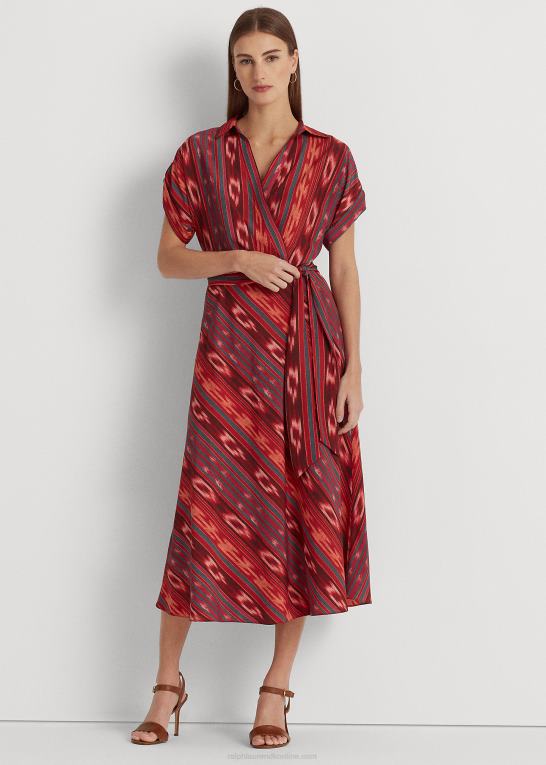 fuchsia/orange/multi Kvinder Ralph Lauren geo-stribet crepe kjole med bælte Z426B4302