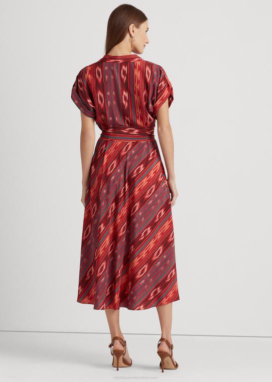 fuchsia/orange/multi Kvinder Ralph Lauren geo-stribet crepe kjole med bælte Z426B4302
