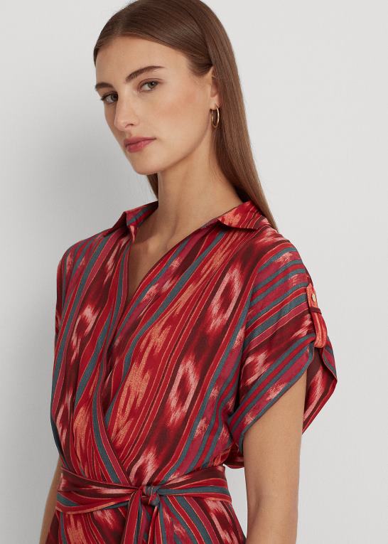 fuchsia/orange/multi Kvinder Ralph Lauren geo-stribet crepe kjole med bælte Z426B4302