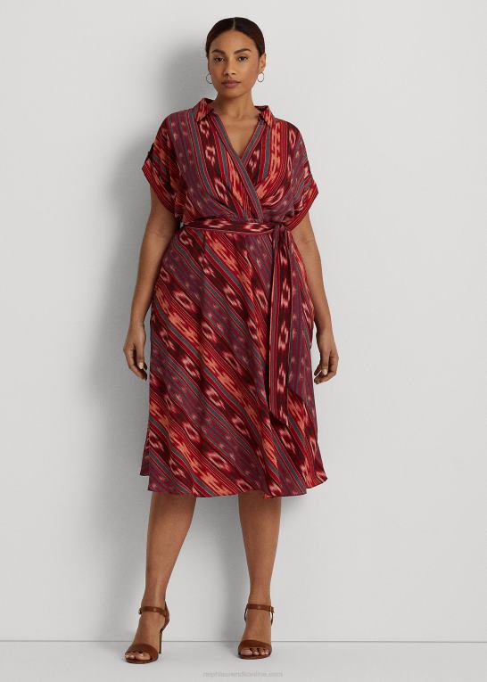 fuchsia/orange/multi Kvinder Ralph Lauren geo-stribet crepe kjole med bælte Z426B4512