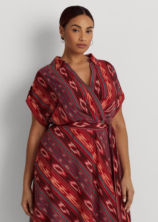 fuchsia/orange/multi Kvinder Ralph Lauren geo-stribet crepe kjole med bælte Z426B4512