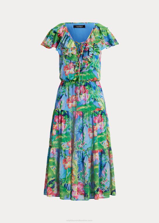 grøn/blå multi Kvinder Ralph Lauren blomstret crinkle georgette lagdelt kjole Z426B4339