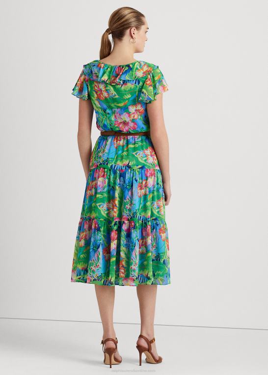 grøn/blå multi Kvinder Ralph Lauren blomstret crinkle georgette lagdelt kjole Z426B4339
