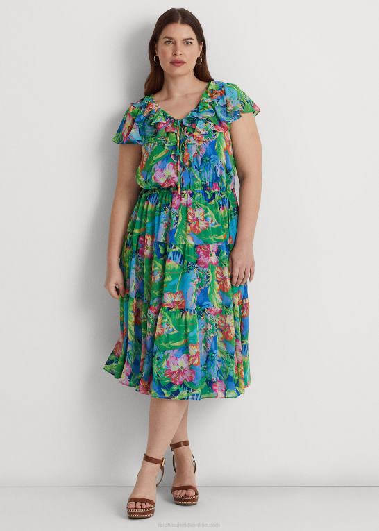 grøn/blå multi Kvinder Ralph Lauren blomstret crinkle georgette lagdelt kjole Z426B9482