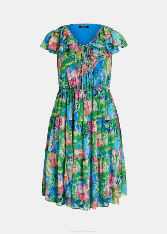 grøn/blå multi Kvinder Ralph Lauren blomstret crinkle georgette lagdelt kjole Z426B9482
