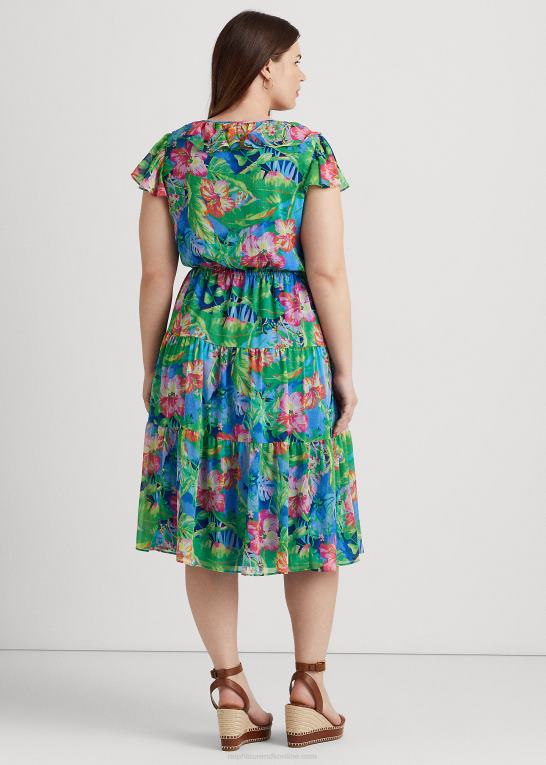 grøn/blå multi Kvinder Ralph Lauren blomstret crinkle georgette lagdelt kjole Z426B9482