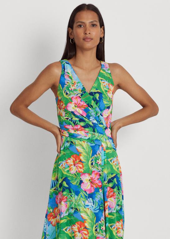 grøn/blå multi Kvinder Ralph Lauren ærmeløs kjole i jersey med blomster Z426B3855