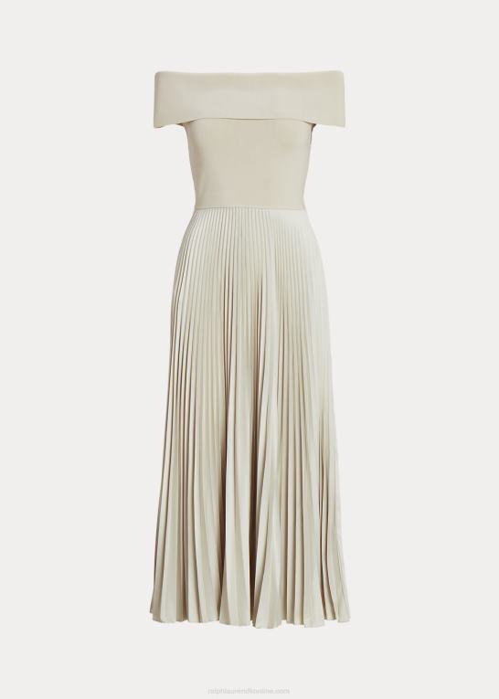 grundlæggende sand Kvinder Ralph Lauren hybrid off-the-shoulder plisseret kjole Z426B2965