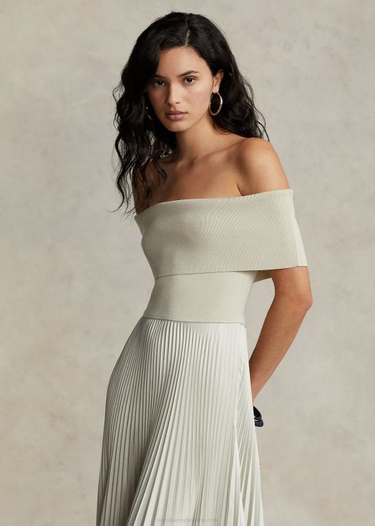 grundlæggende sand Kvinder Ralph Lauren hybrid off-the-shoulder plisseret kjole Z426B2965