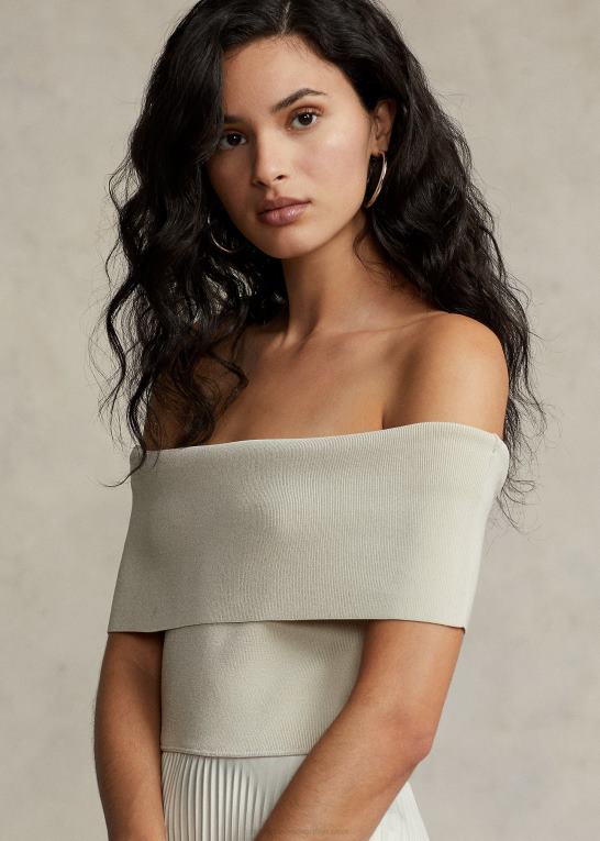 grundlæggende sand Kvinder Ralph Lauren hybrid off-the-shoulder plisseret kjole Z426B2965