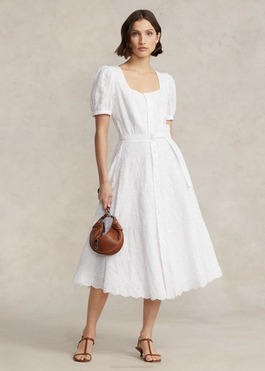 hvid Kvinder Ralph Lauren eyelet-broderet kjole i hør Z426B2991