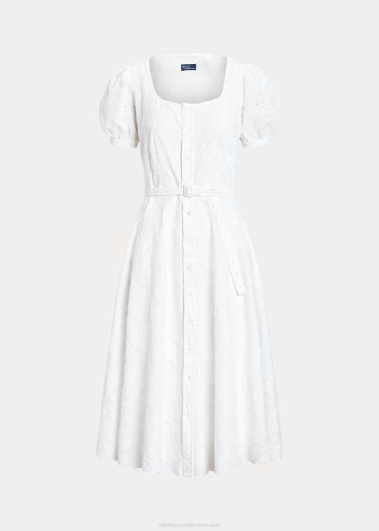 hvid Kvinder Ralph Lauren eyelet-broderet kjole i hør Z426B2991
