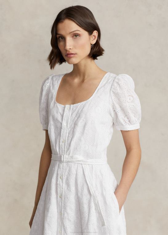 hvid Kvinder Ralph Lauren eyelet-broderet kjole i hør Z426B2991