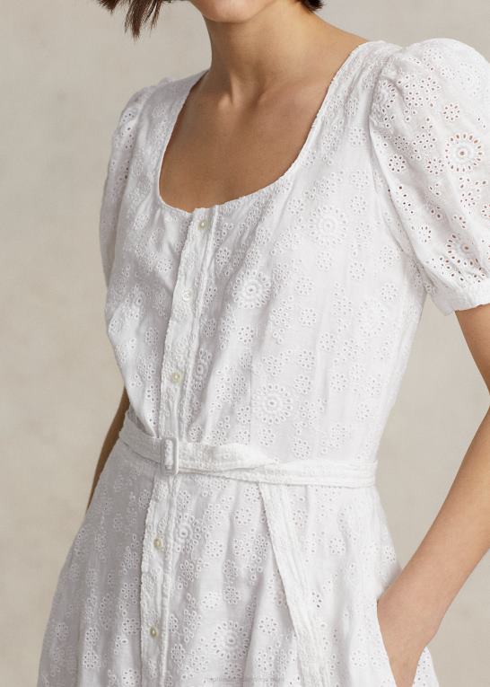 hvid Kvinder Ralph Lauren eyelet-broderet kjole i hør Z426B2991