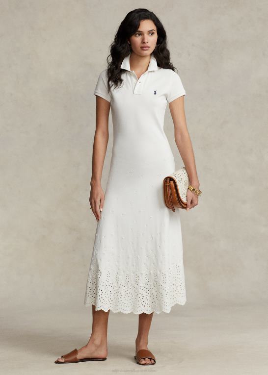 hvid Kvinder Ralph Lauren eyelet stretch bomulds mesh polo kjole Z426B2993