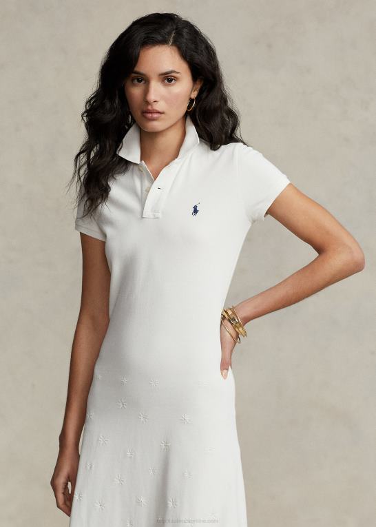 hvid Kvinder Ralph Lauren eyelet stretch bomulds mesh polo kjole Z426B2993