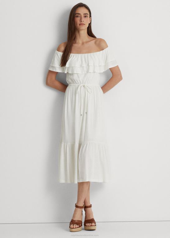 hvid Kvinder Ralph Lauren jersey off-the-shoulder kjole Z426B4352
