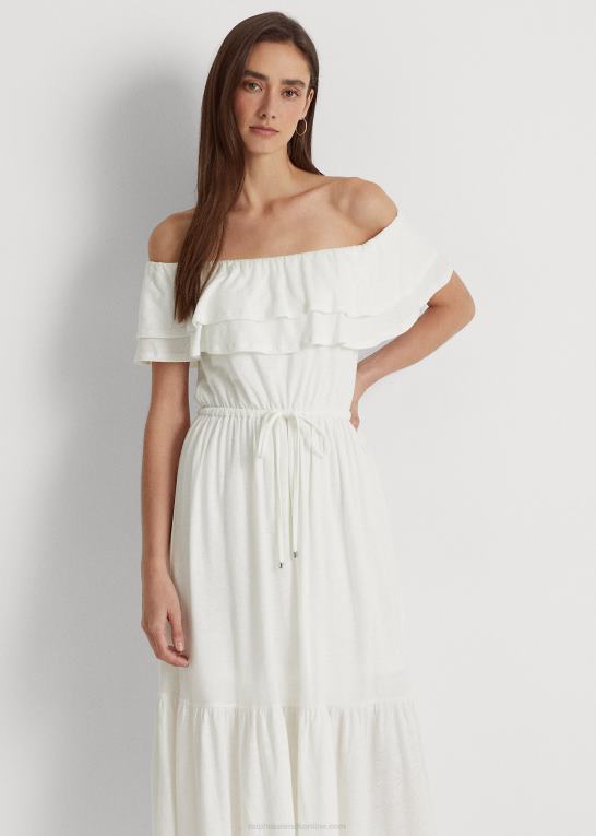 hvid Kvinder Ralph Lauren jersey off-the-shoulder kjole Z426B4352