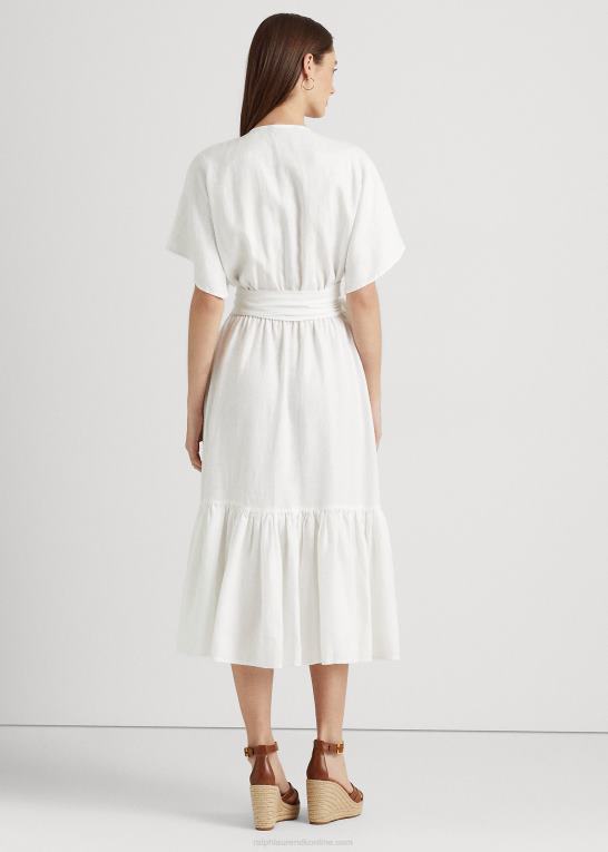 hvid Kvinder Ralph Lauren kjole i linned slå-om-stil med bælte Z426B3887