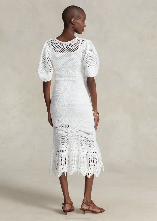 hvid Kvinder Ralph Lauren pointelle-strikket bomuldskjole Z426B3073