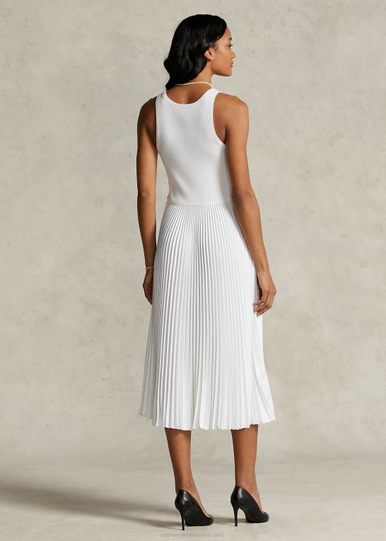 hvid Kvinder Ralph Lauren spelman-kollektionen plisseret kjole Z426B3313