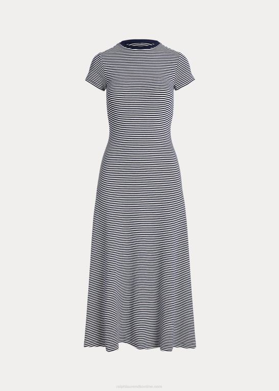 hvid/newport navy stribe Kvinder Ralph Lauren stribet ribstribet kjole i bomuldsblanding Z426B3066