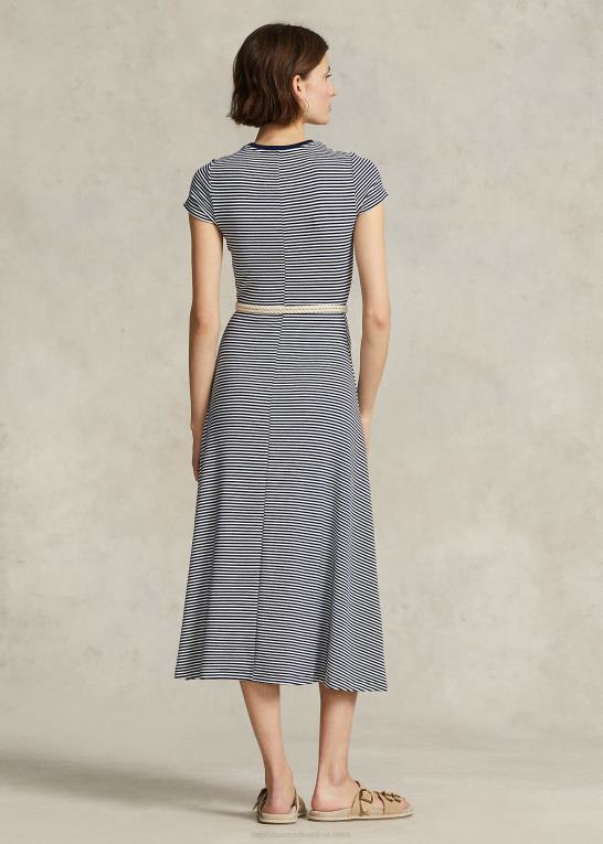 hvid/newport navy stribe Kvinder Ralph Lauren stribet ribstribet kjole i bomuldsblanding Z426B3066