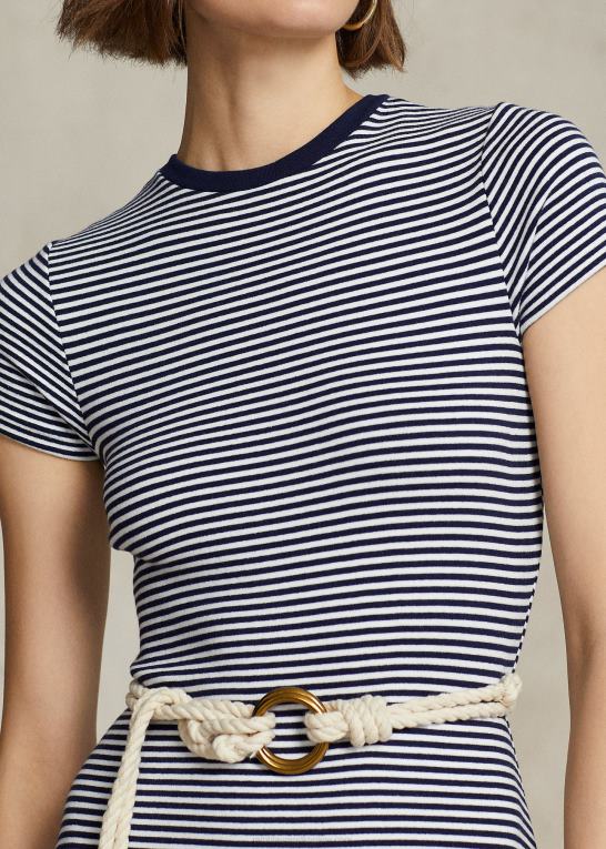 hvid/newport navy stribe Kvinder Ralph Lauren stribet ribstribet kjole i bomuldsblanding Z426B3066