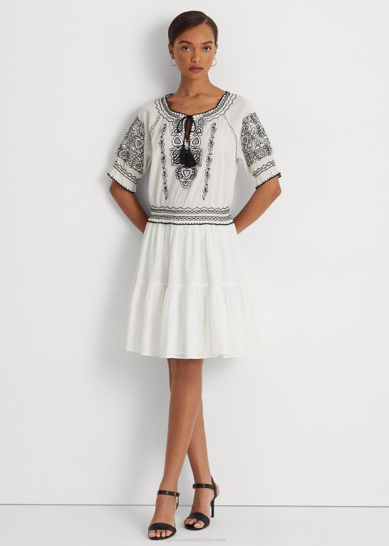 hvid sort Kvinder Ralph Lauren broderet voile kjole i bomuld Z426B3890