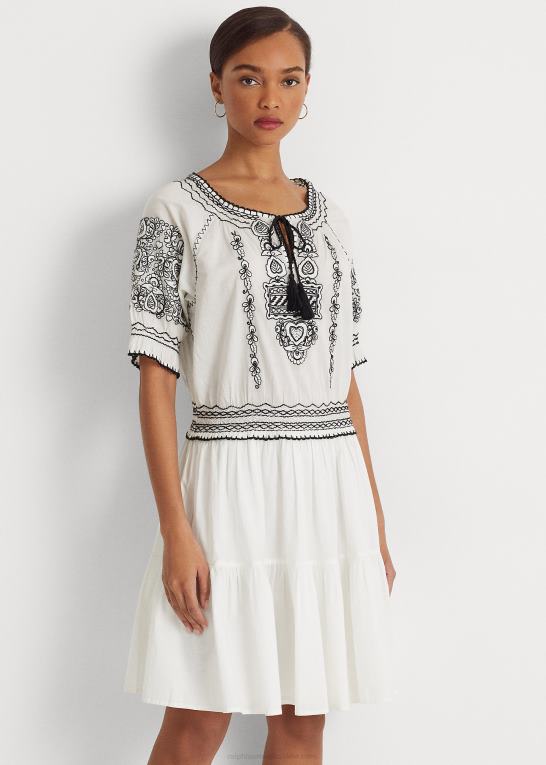 hvid sort Kvinder Ralph Lauren broderet voile kjole i bomuld Z426B3890