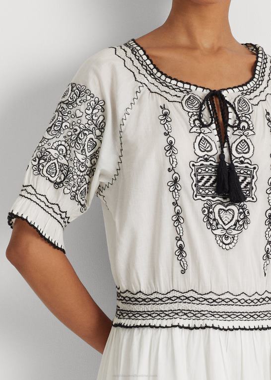 hvid sort Kvinder Ralph Lauren broderet voile kjole i bomuld Z426B3890