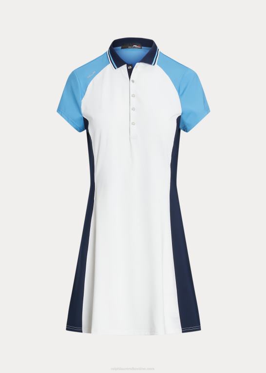 keramisk hvid/blå multi Kvinder Ralph Lauren farveblokeret polokjole i stretchjersey Z426B3711
