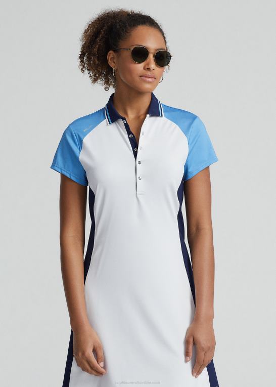 keramisk hvid/blå multi Kvinder Ralph Lauren farveblokeret polokjole i stretchjersey Z426B3711