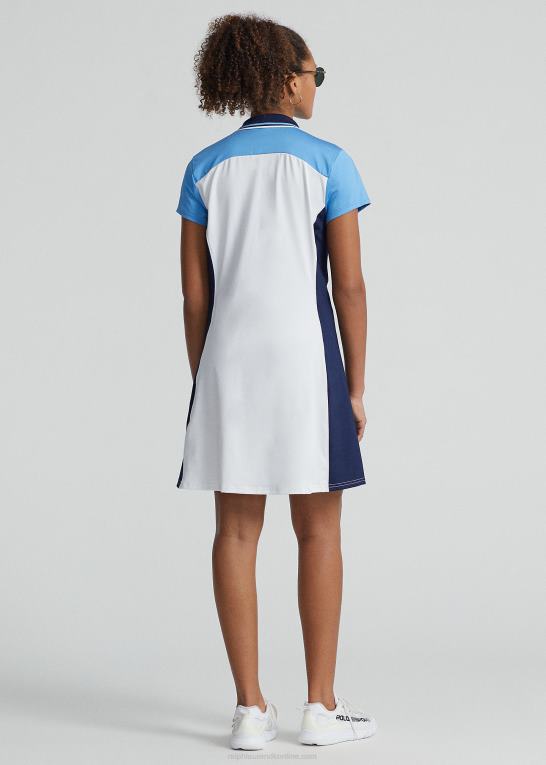 keramisk hvid/blå multi Kvinder Ralph Lauren farveblokeret polokjole i stretchjersey Z426B3711