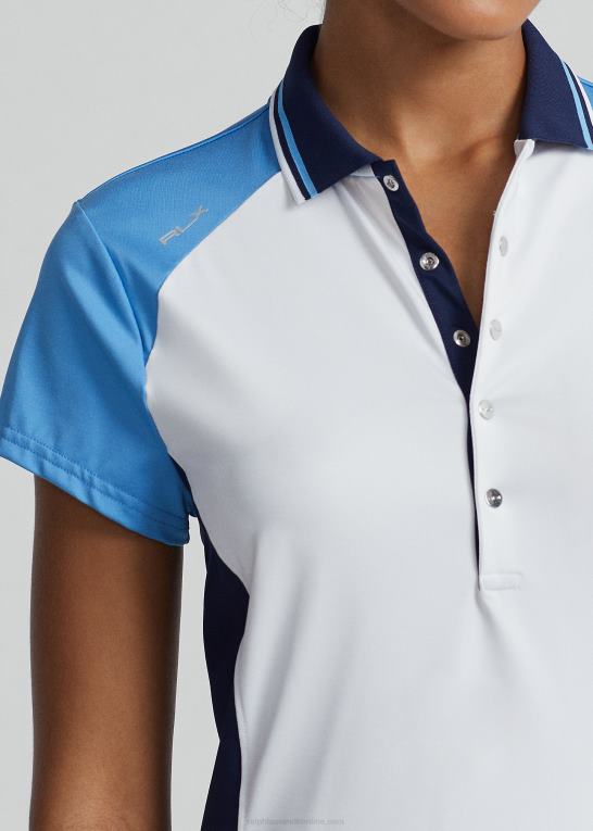 keramisk hvid/blå multi Kvinder Ralph Lauren farveblokeret polokjole i stretchjersey Z426B3711