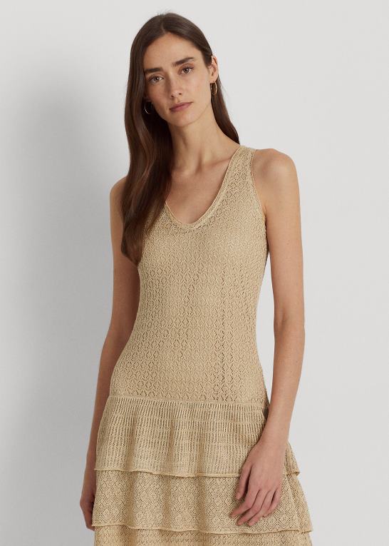 klitbrun Kvinder Ralph Lauren pointelle-strikket drop-talje kjole Z426B9520