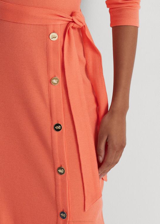 koral ved havnen Kvinder Ralph Lauren ribstrikket kjole med bælte Z426B4880