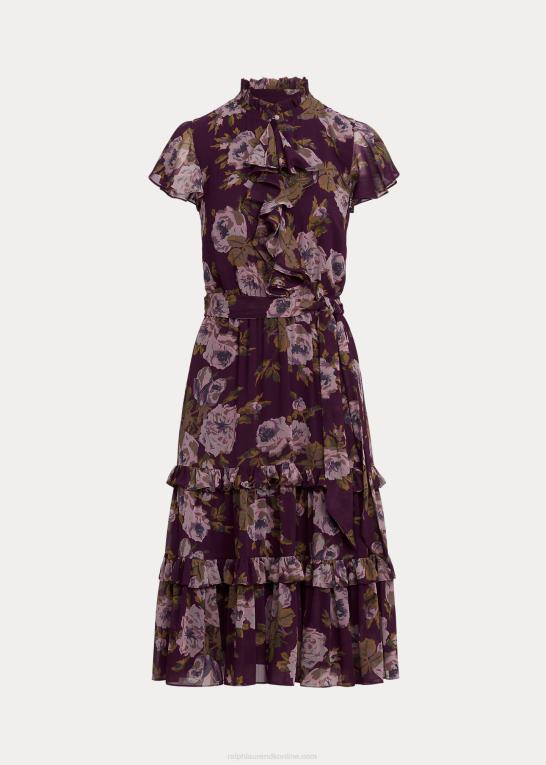 lilla multi Kvinder Ralph Lauren blomstret krinkle georgette kjole med bælte Z426B9588