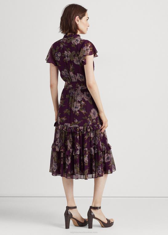lilla multi Kvinder Ralph Lauren blomstret krinkle georgette kjole med bælte Z426B9588