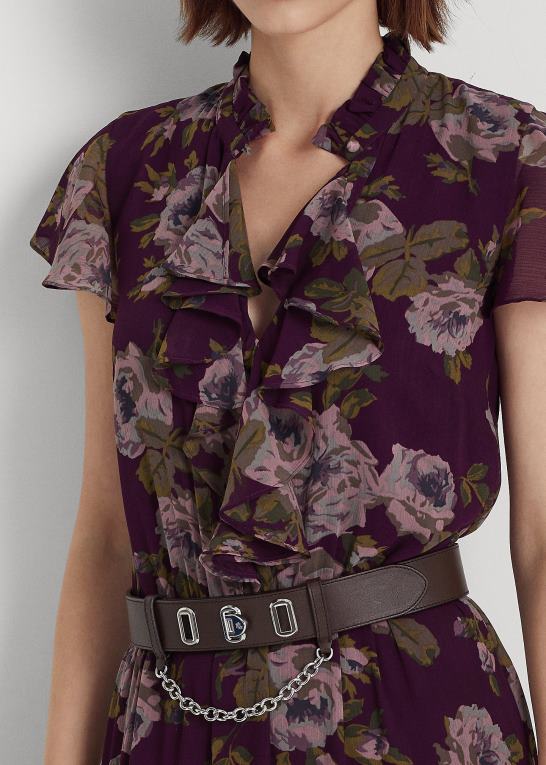 lilla multi Kvinder Ralph Lauren blomstret krinkle georgette kjole med bælte Z426B9588