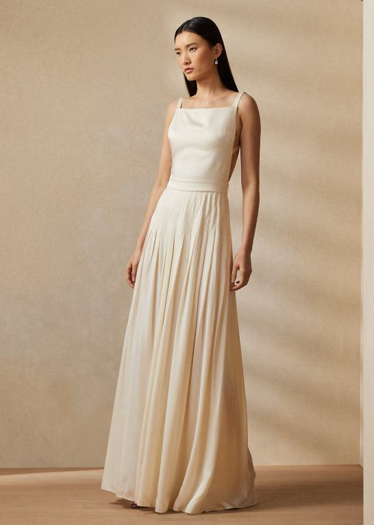 lux creme Kvinder Ralph Lauren talbert crepe-ryg-satin aftenkjole Z426B3543