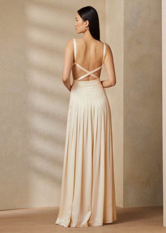 lux creme Kvinder Ralph Lauren talbert crepe-ryg-satin aftenkjole Z426B3543