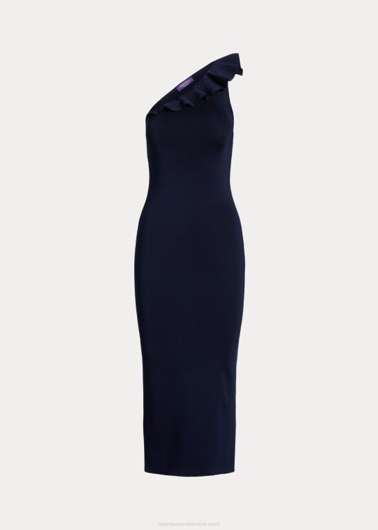 lux marine Kvinder Ralph Lauren en-skulder cocktailkjole i silkeblanding Z426B3475